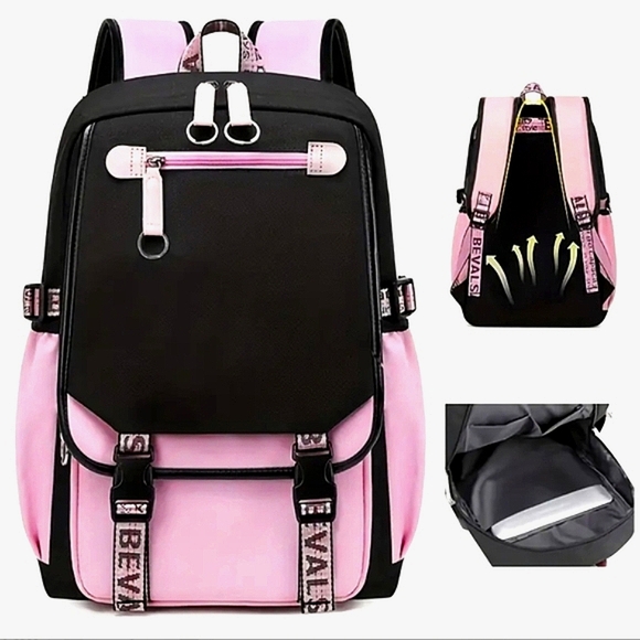 ritewill Handbags - Black and Pink Laptop Backpack Barbie Pink Girls Bag